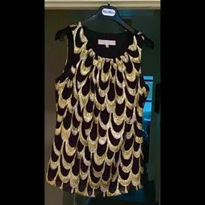 Trina Turk Black Gold Silver Silk Top Sz M As New